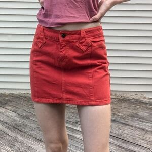 Vintage 90's Y2k Red Denim Low-Rise Mini Skirt